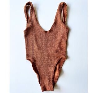 Textured One-Piece Swimsuit in Rust